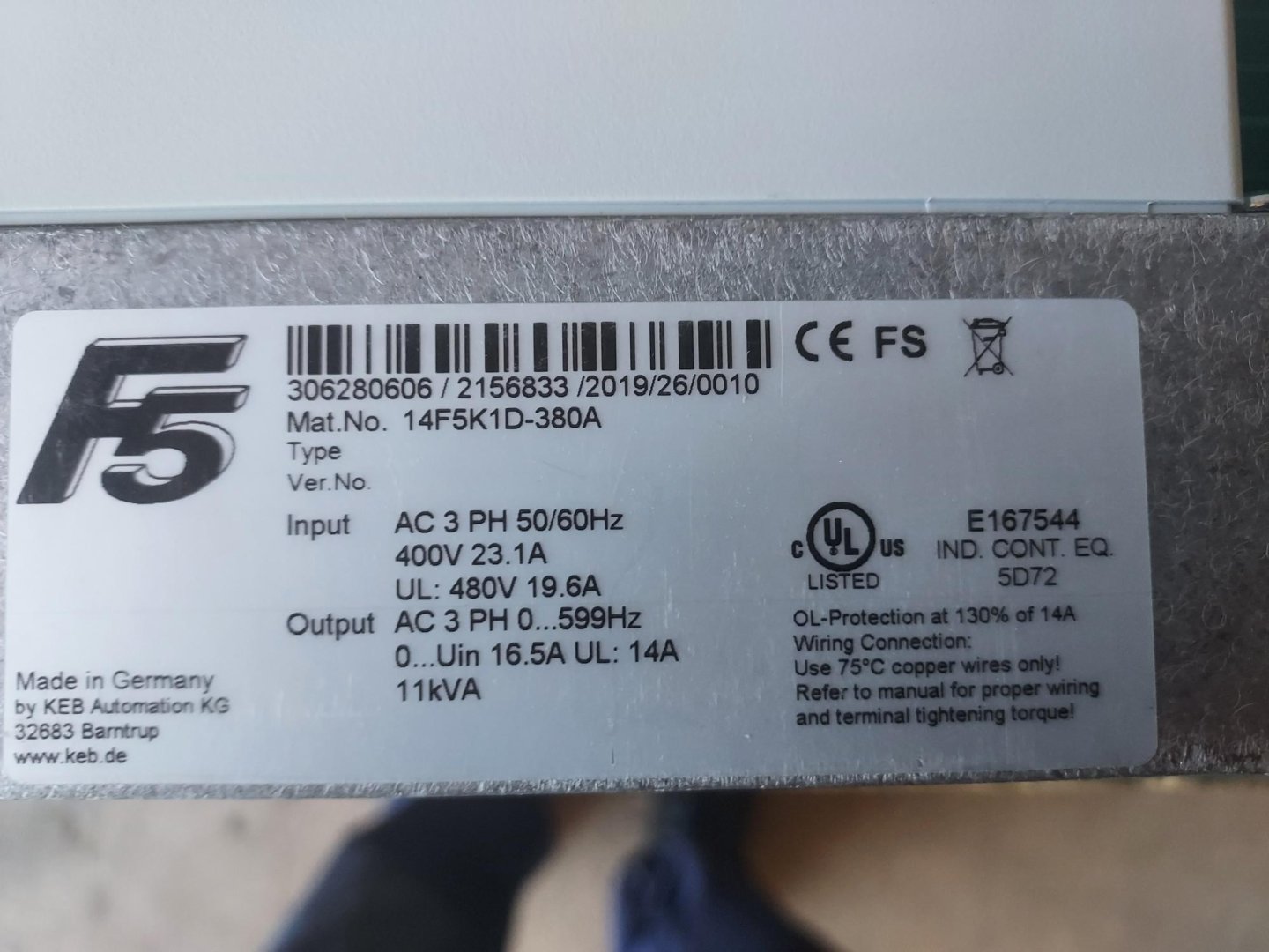 Variateur de fréquence 7,5 kW KEB 14F5K1D-380A