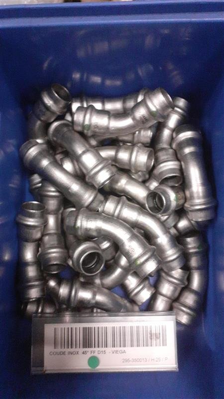 Coude inox 45° FF D15 – Viega